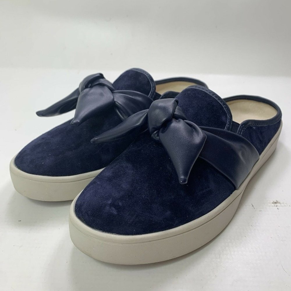Spenco Barbados Orthotic Suede Bow Mules Size 8 Close Tie Slip On Peacoat
